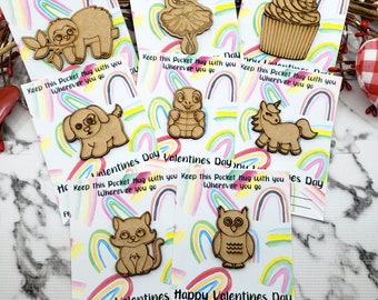Handmade Pocket Hug Valentines: Rainbow Cardstock, Wood Charms - Set of 8