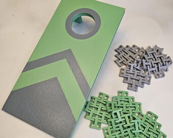 Desktop Cornhole Board | Game Toy Tabletop Decor | Office or Teacher Gift | Green and Gray