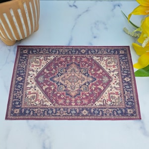 Miniature Oriental Dollhouse Rug  1:6 Scale Red and Black Fabric  9x6  Decor Accessory