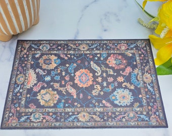 Modern 1:6 Scale Miniature Dollhouse Rug - 9 x 6 Dark Printed Fabric for Dollhouse Decor and Dollhouse Furniture