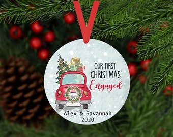 Personalized Engagement and Wedding Christmas Ornament for Couple