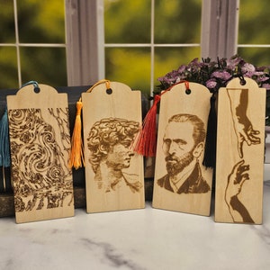 Art Themed Wooden Bookmarks: Laser Cut, Set of 4