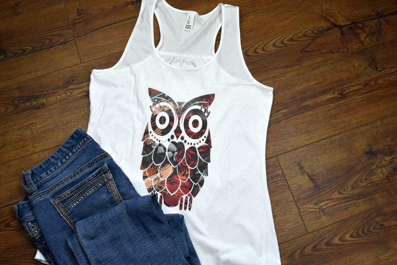 Custom Tank Womens Tank Top Summer Gather Back Tank Ladies Tank Trendy Tank Tattoo OWL Tank Top Plus Size Tank Summer Tank