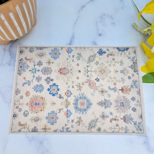 Modern Miniature Dollhouse Rug  1:6 Scale Beige Printed Fabric  Mini Doll Decor  9 x 6  Dollhouse Accessories