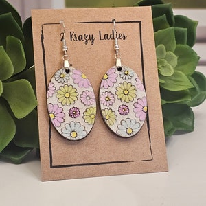 Wood Handmade Flower Dangle Earrings | Cute Floral Earrings | Beautiful Jewelry Gift | Lightweight Wood Earrings