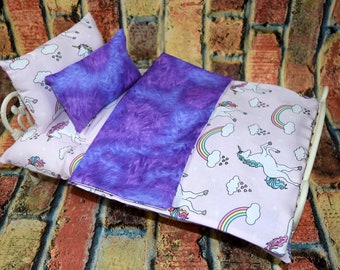Pink Unicorn Doll Bedding Set for 18 in dolls like American Girl | Christmas Gift for Girls