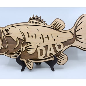 Personalized Bass Fish Wall Art: Laser Cut Wood Dad Gift
