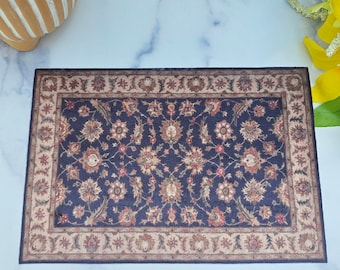 Black Oriental 1:6 Scale Dollhouse Rug - Miniature Doll Decor - 9 x 6 Printed Fabric