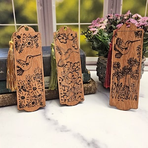Wood Hummingbird Themed Bookmarks | Great Gift for Booklovers and Bird Lovers | Set of 3 Wooden Bookmarks with Hummingbirds