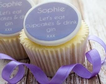 Gin Cupcake Toppers. Cupcake decorations. Edible sugar cup cake birthday gin lover gift. Personalised party cakes present. Gin gifts.