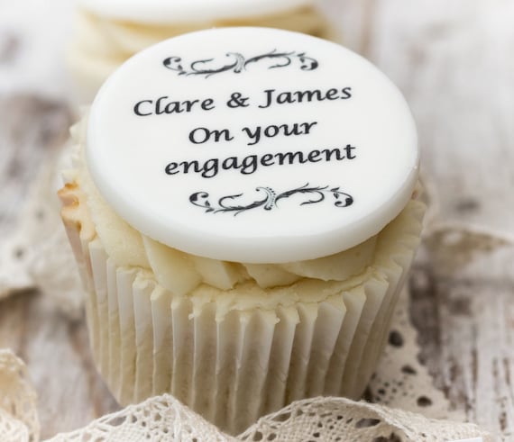 Engagement Cupcake Toppers Cupcake Decorations Edible Sugar Etsy