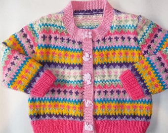 Baby Cardigan Fairisle Knitting Pattern. Age: 1-2 years, 2-3 years, 3-4 years. PDF Knitting Pattern. Petite Fleur Fair Isle Cardigan.