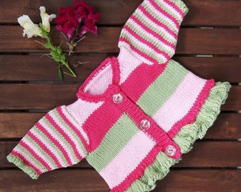 Baby Cardigan Knitting Pattern. Sizes: Prem - 4 Years. Stripes and Frills. PDF Knitting Pattern to knit in Baby Soft D.K. Yarn