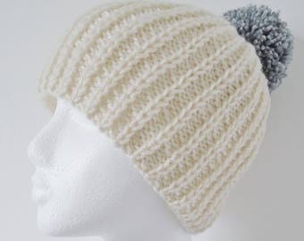 Pom Pom Hat Knitting Pattern. 8 Years to Adult. Chunky Rib Pom Pom Hat. PDF Knitting Pattern.