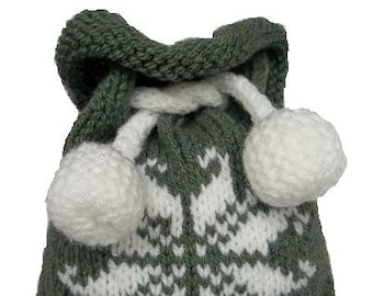 Christmas Knitting Pattern. Snowflake Gift Bag. PDF Knitting Pattern.