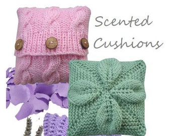 Knitting Pattern for Three Small Scented Cushions. PDF Download.