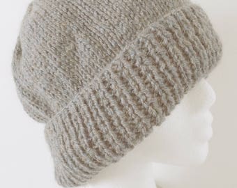 Aran Cloche Hat Knitting Pattern. Unisex Beanie Hat PDF Knitting Pattern.