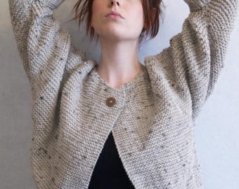 Aran Garter Stitch Cardigan. Hand Knitting Pattern. PDF