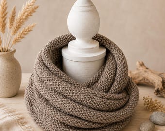 Simple Cowl Knitting Pattern. Simple Aran Tweed Cowl PDF Download.
