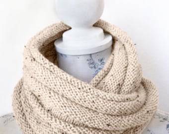 Simple Cowl Knitting Pattern. Simple Aran Tweed Cowl PDF Download.