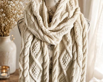 Aran Cable Scarf & Blanket Knitting Pattern (PDF)