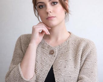 Aran Garter Stitch Cardigan. Hand Knitting Pattern. PDF