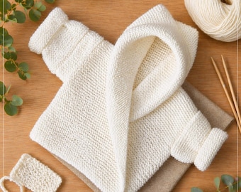 Baby Hooded Wrap Cardigan Hand Knitting Pattern. PDF.