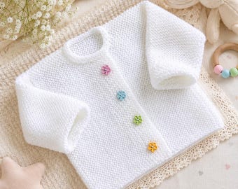 Baby Cardigan Knitting Pattern – Little Flower Garter Stitch (PDF Pattern)