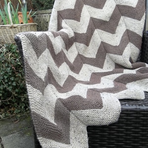 Aran Garter Stitch Chevron Throw. PDF Knitting Pattern