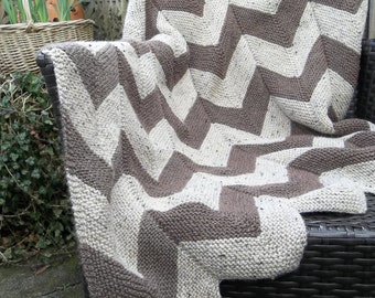 Aran Garter Stitch Chevron Throw. PDF Knitting Pattern