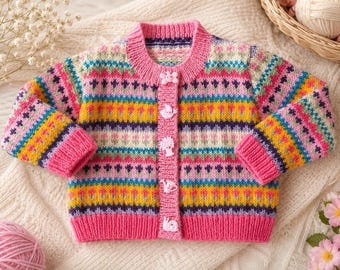 Fair Isle Baby Cardigan Knitting Pattern: Colorful Toddler Design (PDF Pattern)