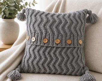 Aran Chevron Cable Cushion Knitting Pattern (PDF) – Zig Zag Pillow Knit Design