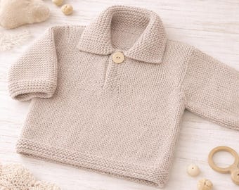 Baby Boy Knitting Pattern. Polo Sweater. 0-12 Months. Easy to Knit. PDF Knitting Pattern.