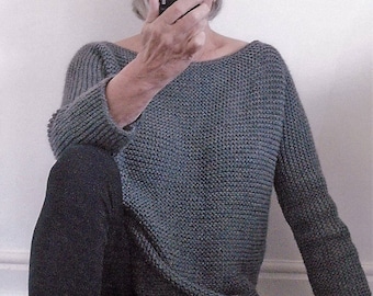 Aran Garter Stitch Tee Sweater. PDF Knitting Pattern to Download