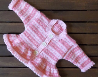 Baby Cardigan. Knitting Pattern. Pink Stripes. Prem to 4 Years. PDF Knitting Pattern.