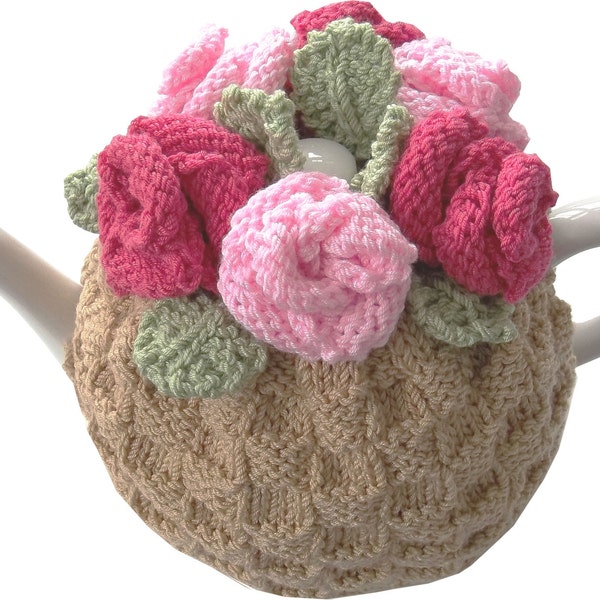 Tea Rose Tea Cosy Hand Knitting Pattern. PDF.