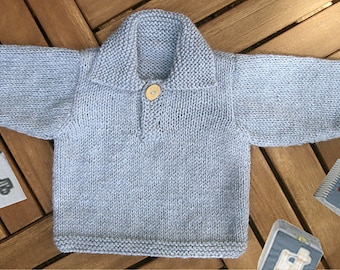 Baby Boy Knitting Pattern. Polo Sweater. 0-12 Months. Easy to Knit. PDF Knitting Pattern.