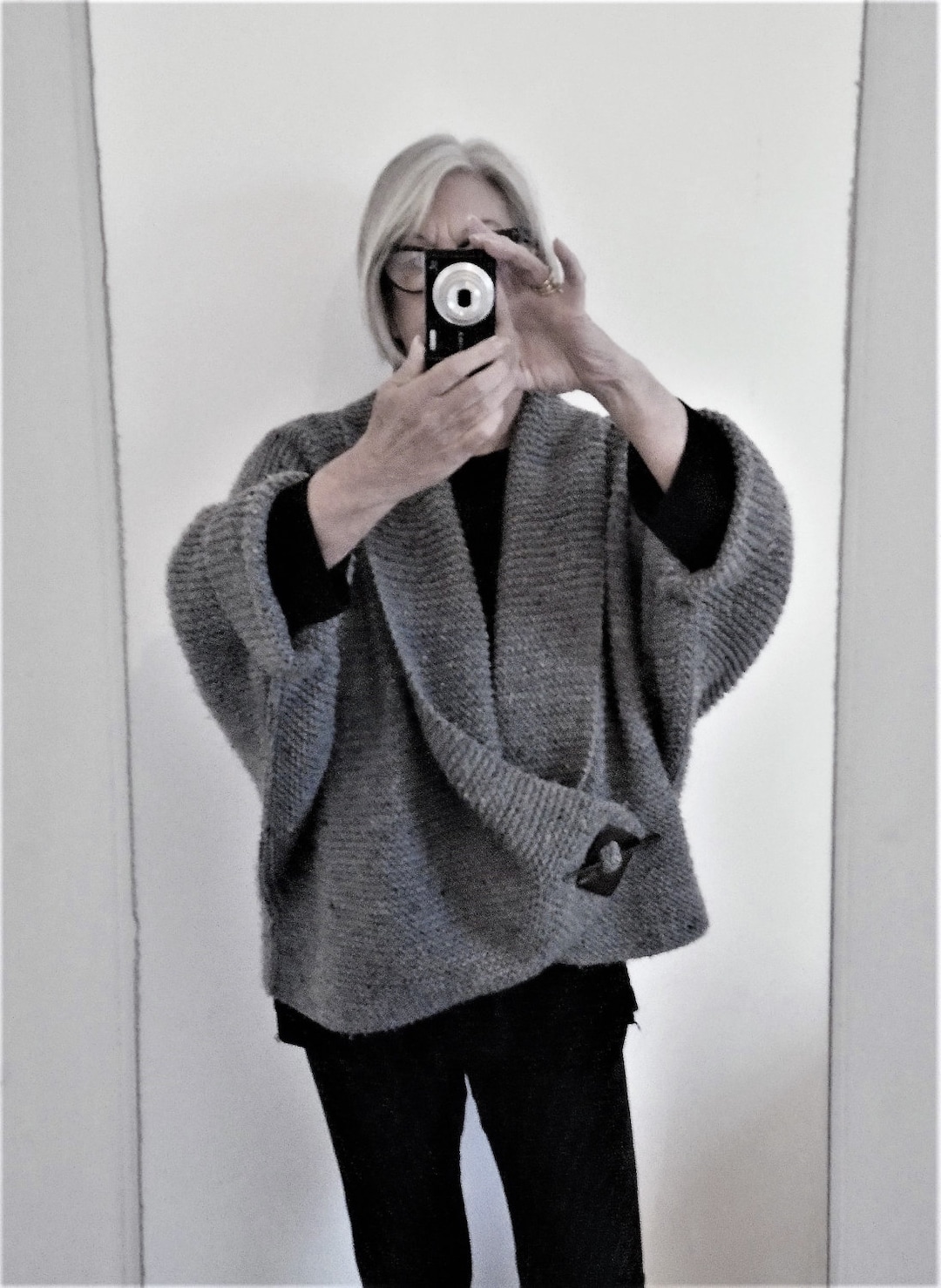 Aran Garter Stitch Shawl Collar Cardigan. PDF Knitting Pattern