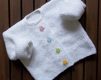 Baby Cardigan Knitting Pattern. 0 - 4 Years. Little Flower Garter Stitch Cardigan. PDF Knitting Pattern.