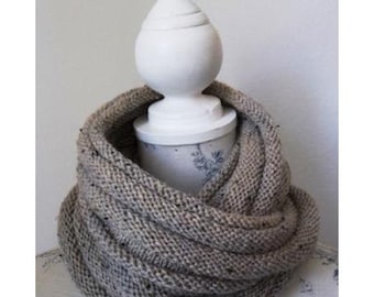 Simple Cowl Knitting Pattern. Simple Aran Tweed Cowl PDF Download.