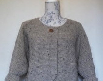 Aran Garter Stitch Cardigan. Hand Knitting Pattern. PDF