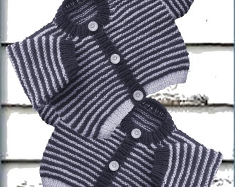 Baby Cardigan Knitting Pattern. Navy and White Stripe Baby Cardigan. PDF Knitting Pattern to Download