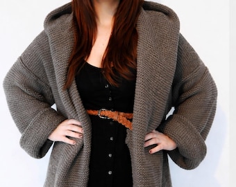 Aran Hooded Wrap. PDF Knitting Pattern.