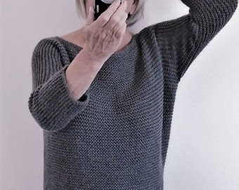 Aran Garter Stitch Tee Sweater. PDF Knitting Pattern to Download