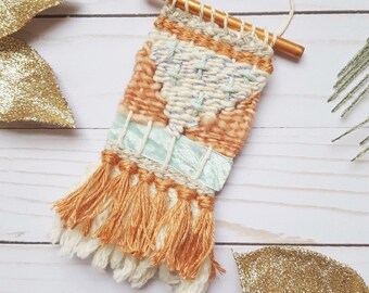 Mini Handwoven Ornament: Blue Leicester Wool Wall Hanging