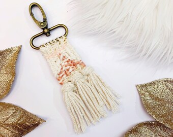 Pink Woven Keychain: Cotton Metallic Floss Bag Accessory