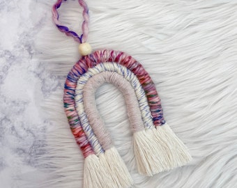 Macrame Rainbow Ornament: Boho Cotton Yarn Wall Hanging