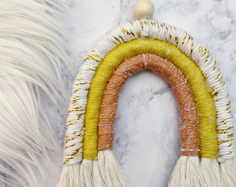 Macrame Rainbow Ornament: Boho Cotton Yarn Wall Hanging
