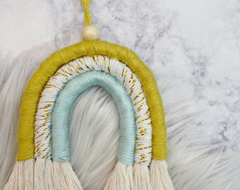 Macrame Rainbow Ornament: Boho Cotton Yarn Wall Hanging