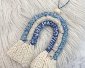 Macrame Rainbow Ornament: Boho Cotton Yarn Wall Hanging